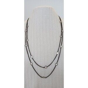 Premier Designs "City Lights" Dark Gray Hematite Tone Station Necklace 60 in